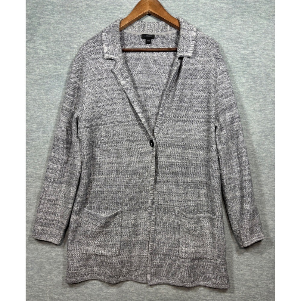 J Jill Wearever Grey Marled Knit Blazer Cardigan Sweater Jacket L